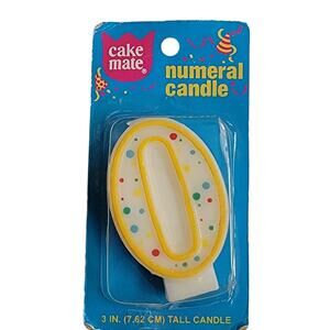 VTG CakeMate‎ Zero 0 Candle 3" Numeral Number Birthday Yellow Polka Dot Cake